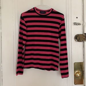 VINTAGE Tripp NYC - unisex long sleeve shirt, fuscia black striped MEDIUM